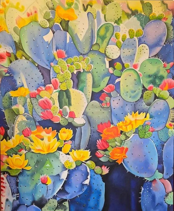 Pale di fico d’India con fiori gialli e rossi